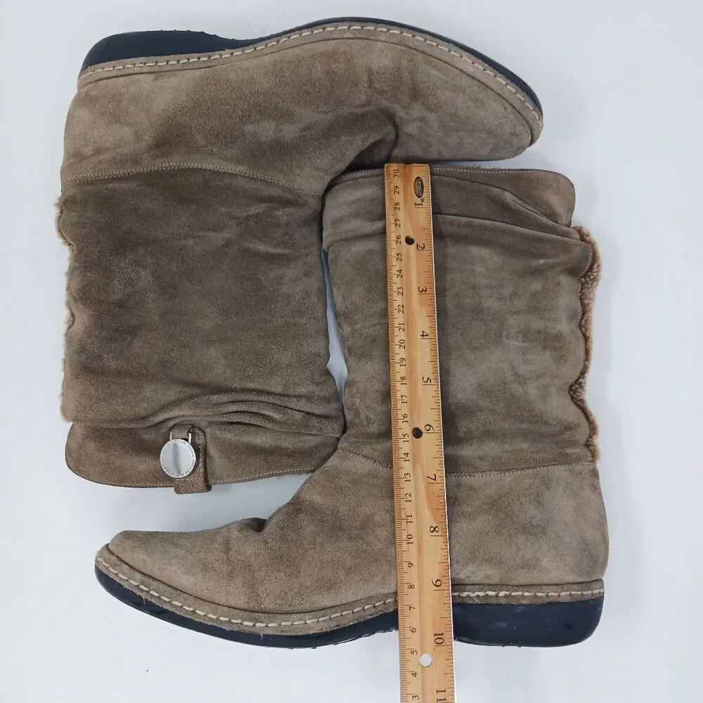 Stuart Weitzman Tan Suede Boots Faux Fur Lining Slouchy Size 8
